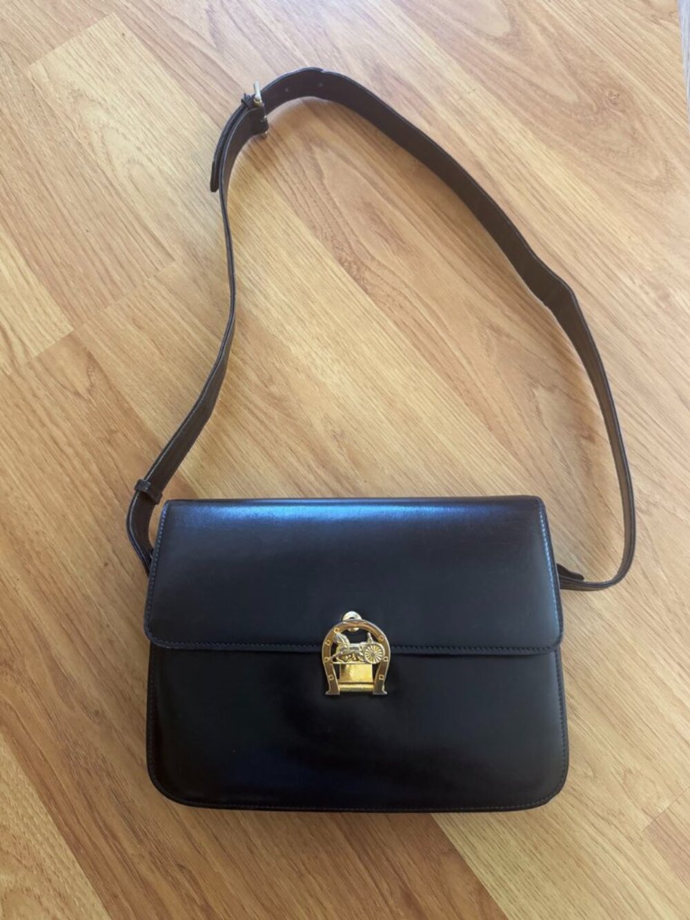 Vintage Celine Black Horse Carriage Shoulder Bag